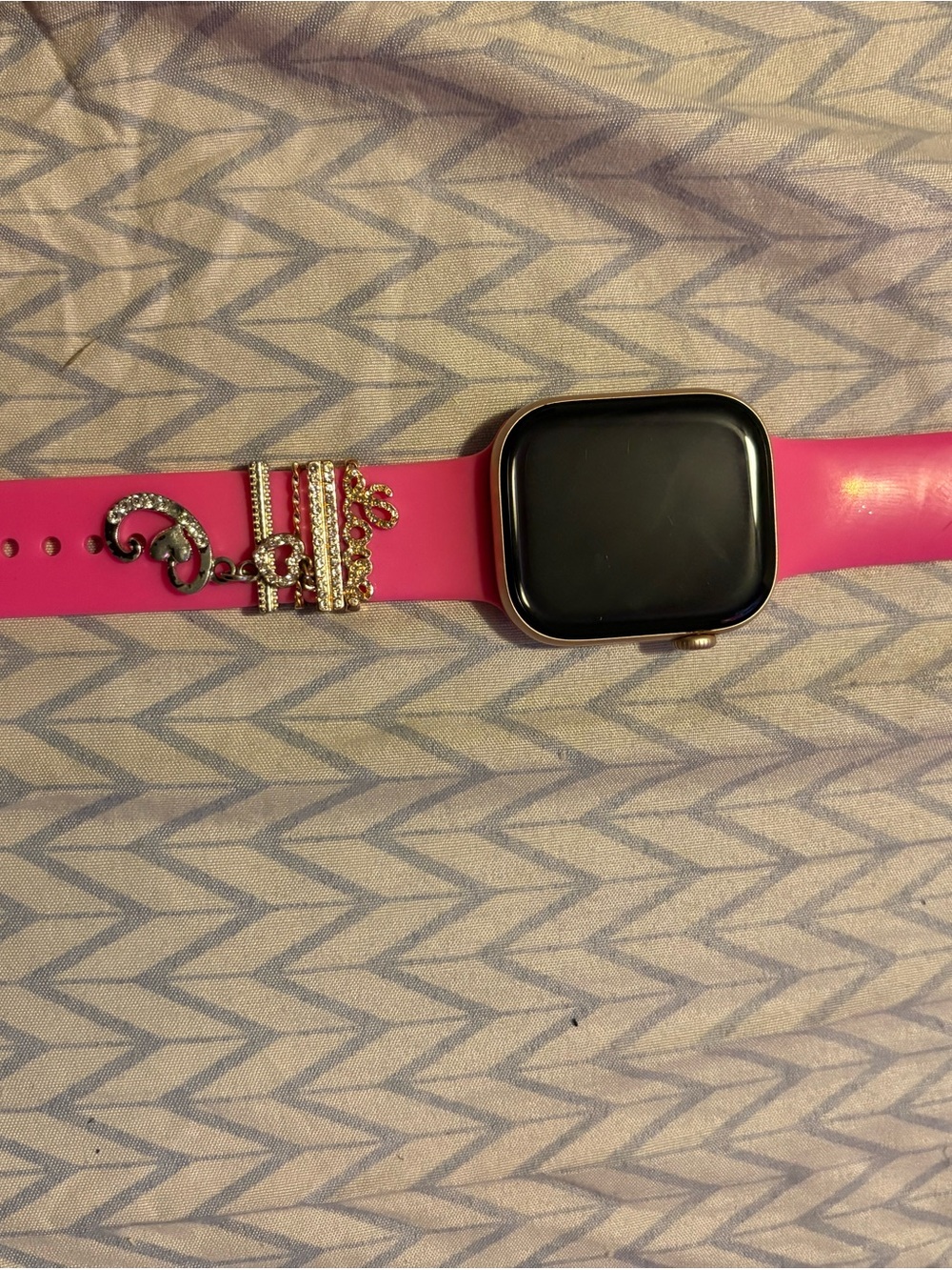 Apple Pink Silicone Smartwatch with Rhinestone Charm Accents